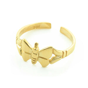 10K or 14K Yellow Gold Butterfly Toe Ring Adjustable Size