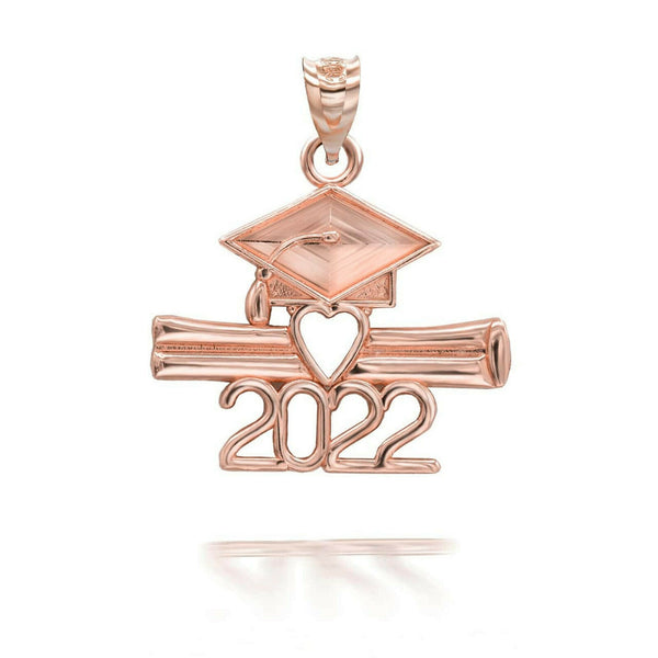 14K Solid Gold Class of 2022 Graduation Cap and Diploma Pendant Necklace