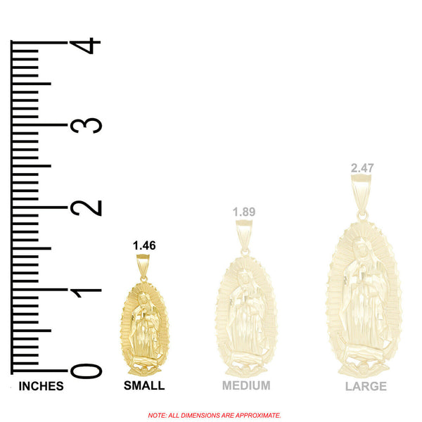 14k Solid Gold Our Lady Of Guadalupe Virgen Maria Mary Pendant Necklace S, M