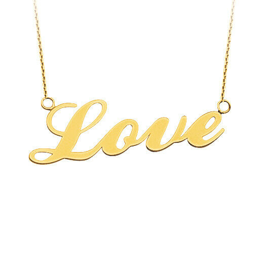 925 Sterling Silver Yellow Gold E2W Love Script Cut Out Necklace - Adjustable