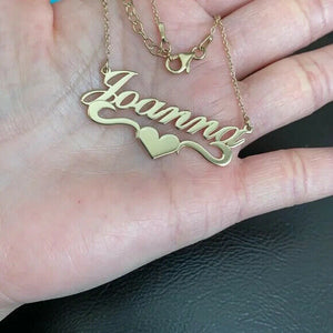 Personalized Gold over Sterling Silver Name Plate Heart Necklace - Joanna