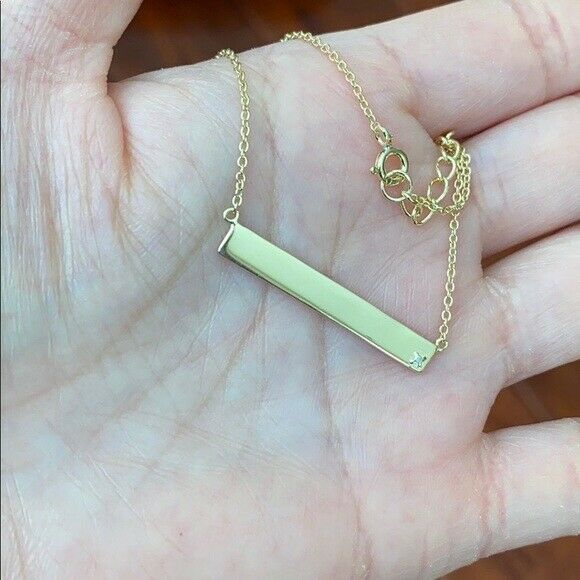 Fine Silver Yellow Gold Minimalist Horizontal Bar Geometric Diamond Necklace