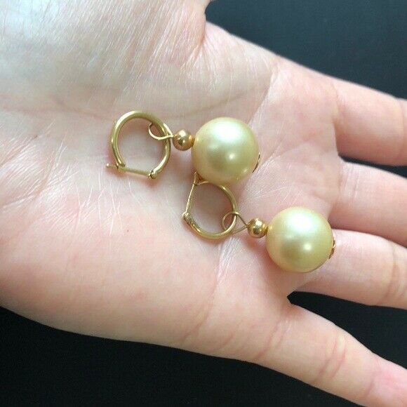 14K Yellow Gold Pearl Dangle Earrings