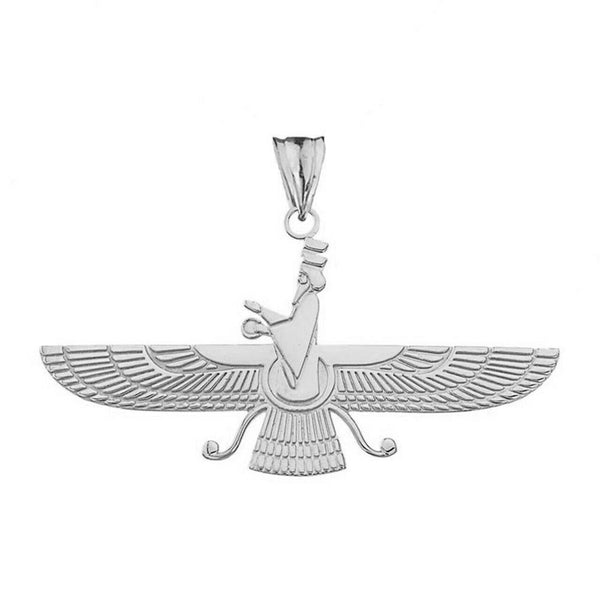 14K Solid Gold Persian God Faravahar Pendant Necklace - Yellow, Rose, or White