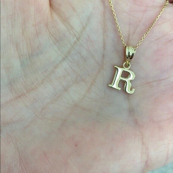 10k Solid Yellow Gold Small Mini Initial Letter R Pendant Necklace