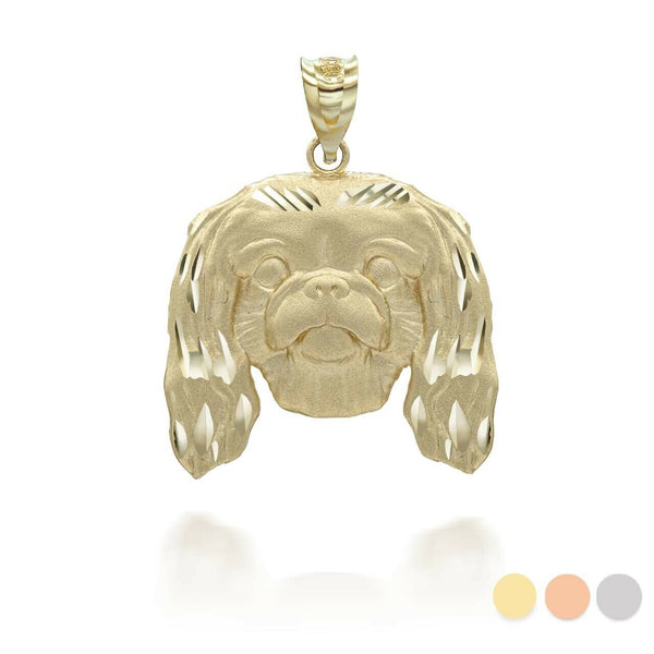 14K Solid Gold Dog Pekingese Pendant Necklace  - Yellow, Rose, White
