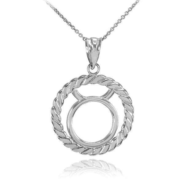 925 Sterling Silver Taurus Zodiac Sign in Circle Rope Pendant Necklace