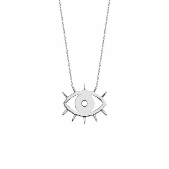14K Solid White Gold Cut Out Evil Eye Necklace 16"-18" Adjustable