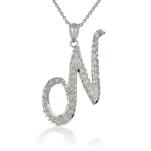 925 Sterling Silver Cursive Initial Letter N Pendant Necklace
