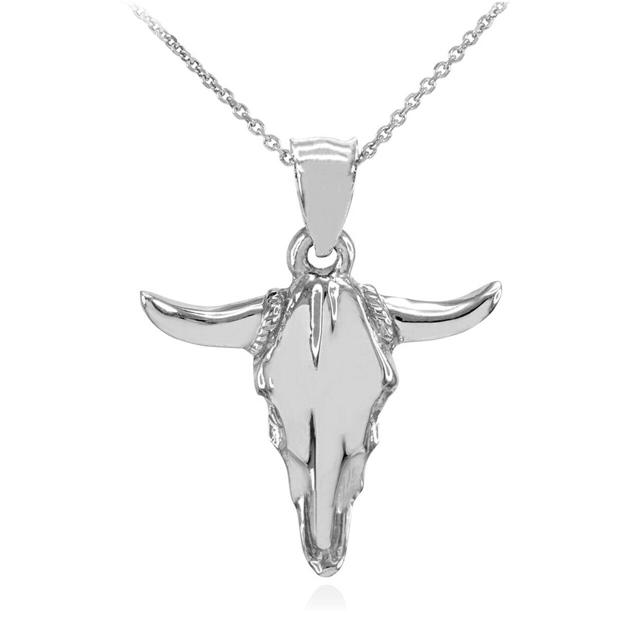 925 Sterling Silver Polished Taurus Texas Bull Head Pendant Necklace