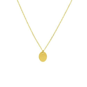 14K Solid Yellow Gold Mini Engravable Oval Dainty Necklace - 16"-18"