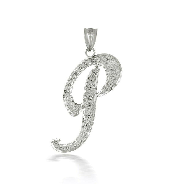 925 Sterling Silver Cursive Initial Letter P Pendant Necklace