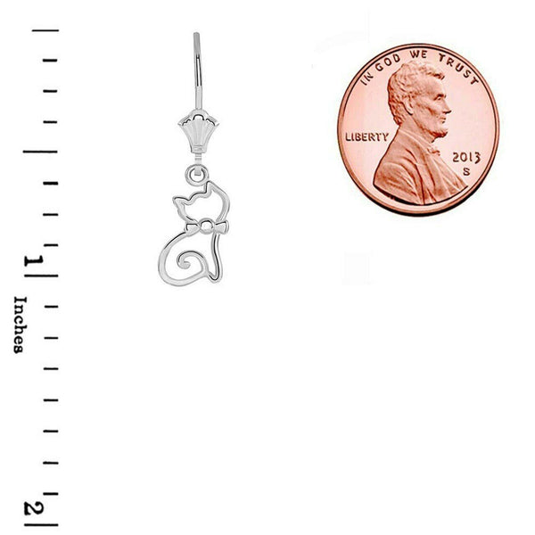.925 Sterling Silver Openworks Cat Leverback Earrings