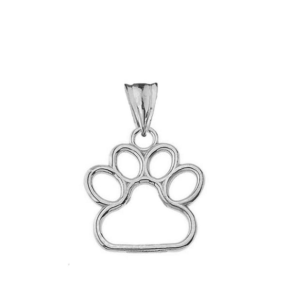 10k White Gold Dog Paw Print Small Dainty Pendant Necklace Pet Animal foot 0.66"