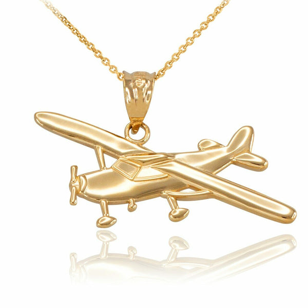 14k Solid Yellow Gold Piper Tri Pacer PA-20 Aircraft Airplane Pendant Necklace