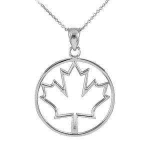925 Sterling Silver Maple Leaf Open Design  Pendant Necklace