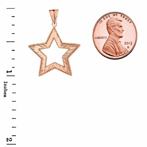 Solid 14k Rose Gold Chic Sparkle Cut Star Pendant Necklace