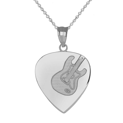925 Sterling Silver Guitar Pick with Engraved Electric Guitar Pendant Necklace