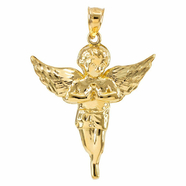 14k Solid Yellow Gold Diamond Cut Angel Small Pendant Necklace
