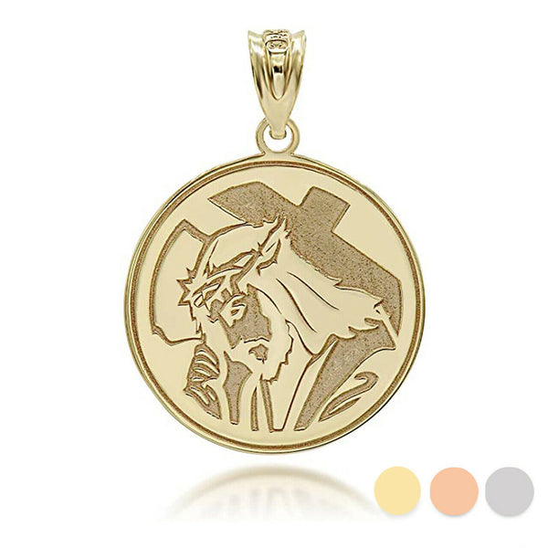 Personalized Name 10k 14k Solid Gold Jesus Carrying The Cross Pendant Necklace