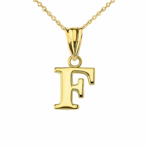 10k Solid Real Yellow Gold Small Mini Initial Letter F Pendant Necklace