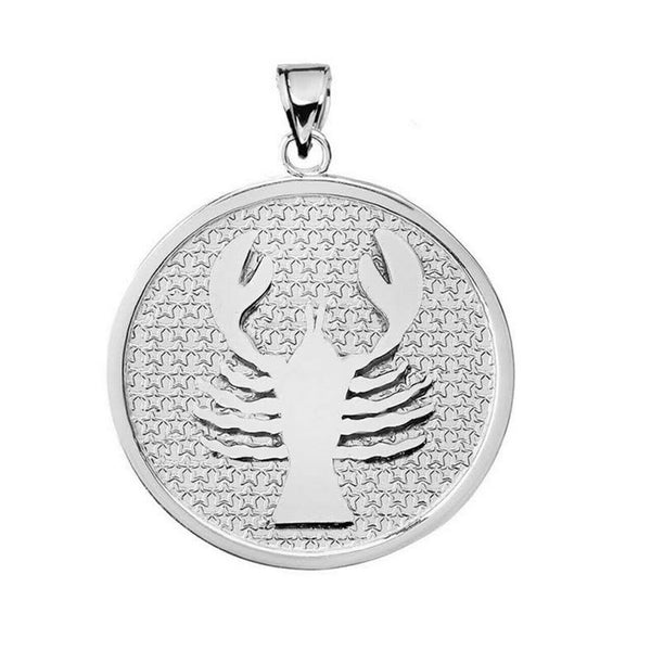 .925 Sterling Silver Zodiac Sign Cancer Disc Pendant Necklace