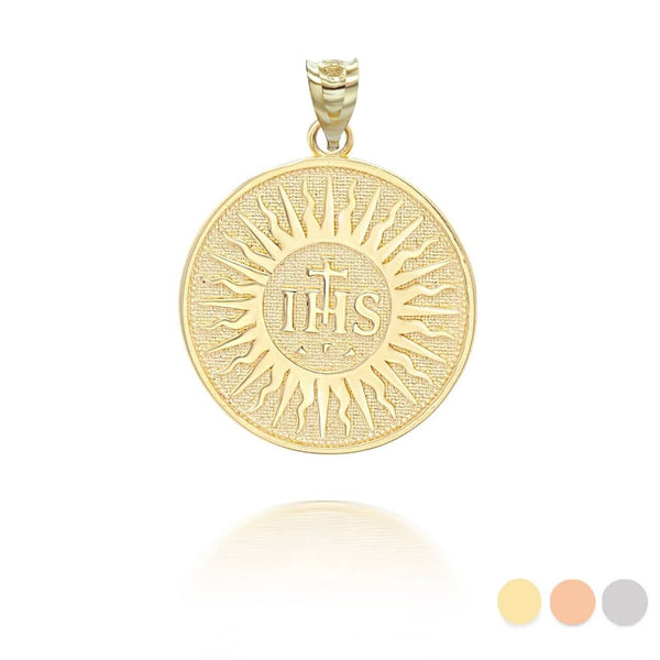 10K Solid Gold Holy Name of Jesus Pendant Necklace - Yellow, Rose, or White