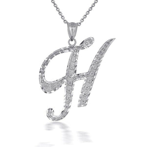 925 Sterling Silver Cursive Initial Letter H Pendant Necklace