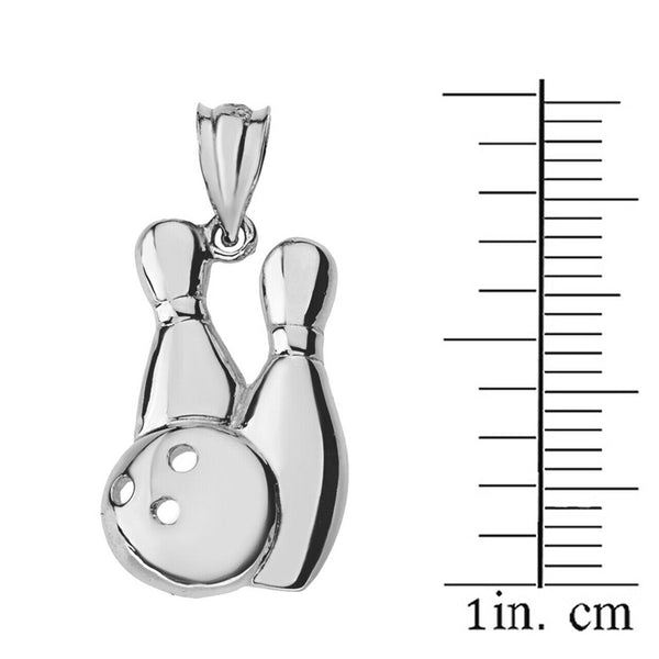 .925 Sterling Silver Bowling Pins 3 hole Ball Pendant Necklace