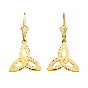 10k Real Yellow Gold Celtic Trinity Knot Triquetra Drop Earring Set