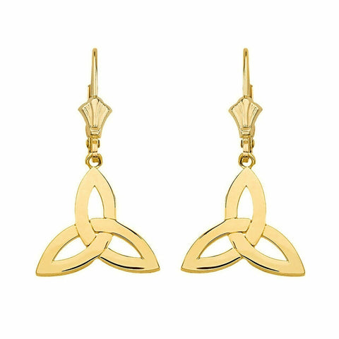 10k Real Yellow Gold Celtic Trinity Knot Triquetra Drop Earring Set