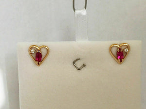 14K Solid Gold Heart Marquise Red January birthstone Garnet Stud Earrings