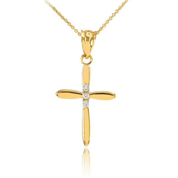 Solid 14k Yellow Gold Dainty Diamond Cross Pendant Necklace 16", 18", 20" 22"