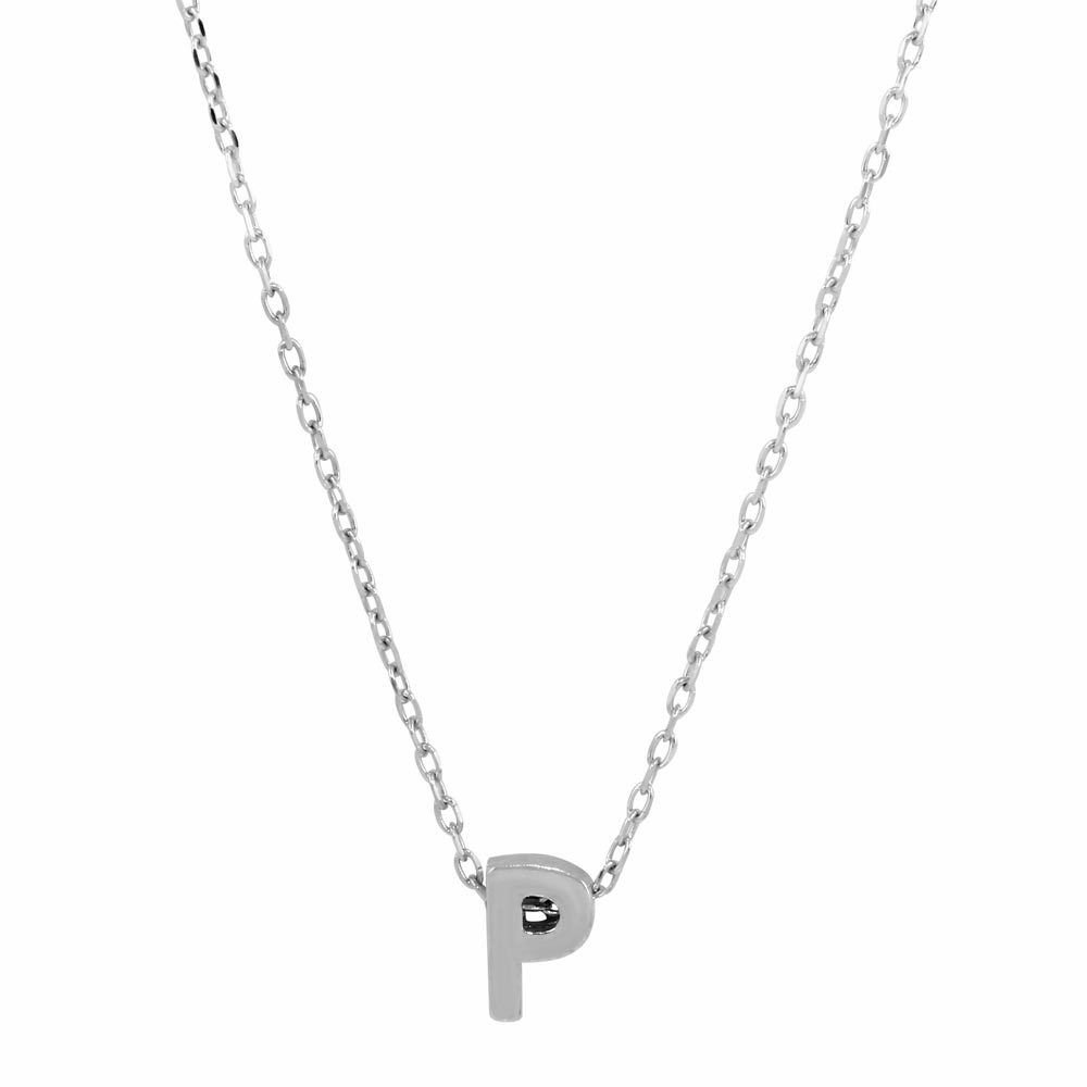 925 Sterling Silver Mini Small Initial Letter P Dainty Necklace