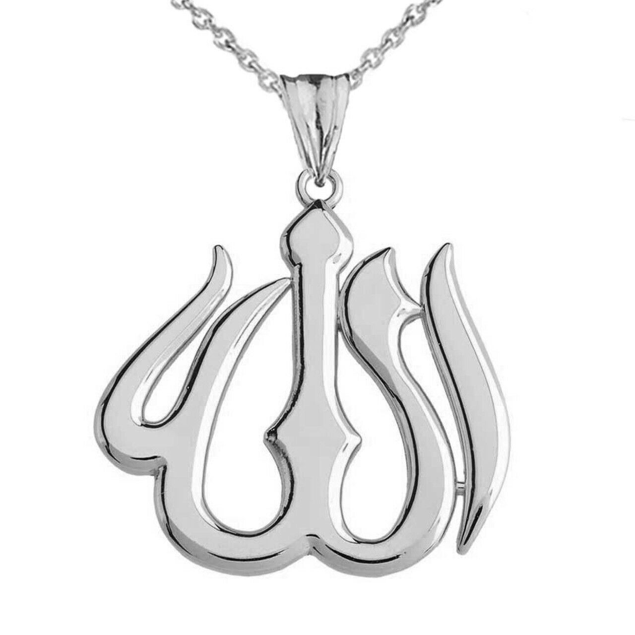 925 Sterling Silver Allah Charm Pendant Necklace
