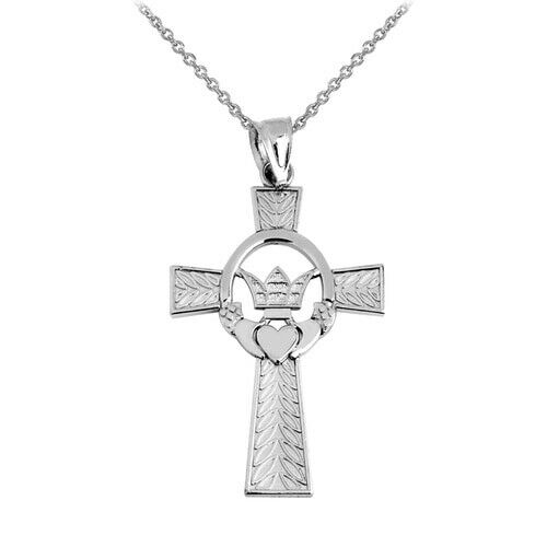 925 Sterling Silver Claddagh Irish Cross Pendant Charm Necklace 16" 18" 20" 22"
