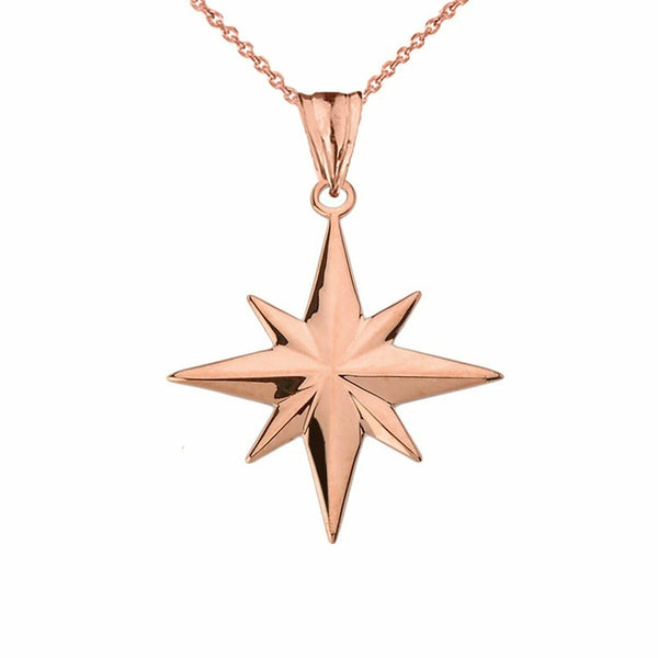 Solid 10k Rose Gold North Star Pendant Necklace 16" 18" 20" 22"