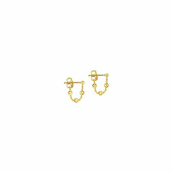 14K Solid Yellow Gold Front To Back Beaded Stud Dainty Earrings - Minimalist