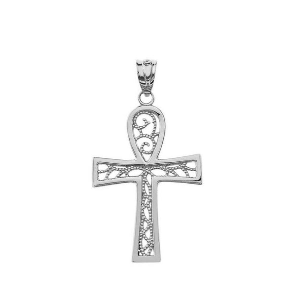 925 Sterling Silver Filigree Ankh Cross Pendant Necklace