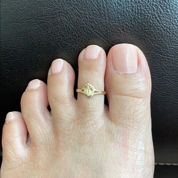 FootPrint Toe Ring 10K Solid Real Yellow Gold, White, Rose Knuckle Foot Print