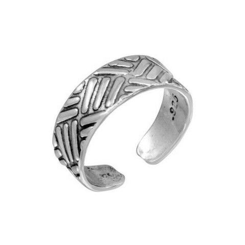 925 Sterling Silver Basket Weave Pattern Adjustable Toe Ring / Finger Ring