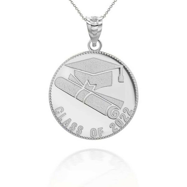 Personalized Name Class Of 2022 Graduation Cap Diploma Silver Pendant Necklace