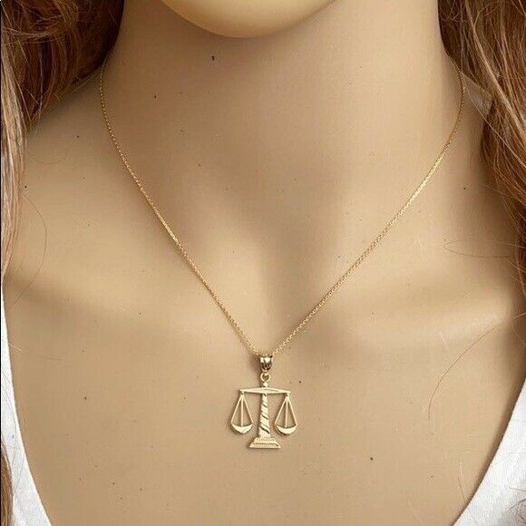 Solid White 14k Gold Scales of Justice Pendant Necklace