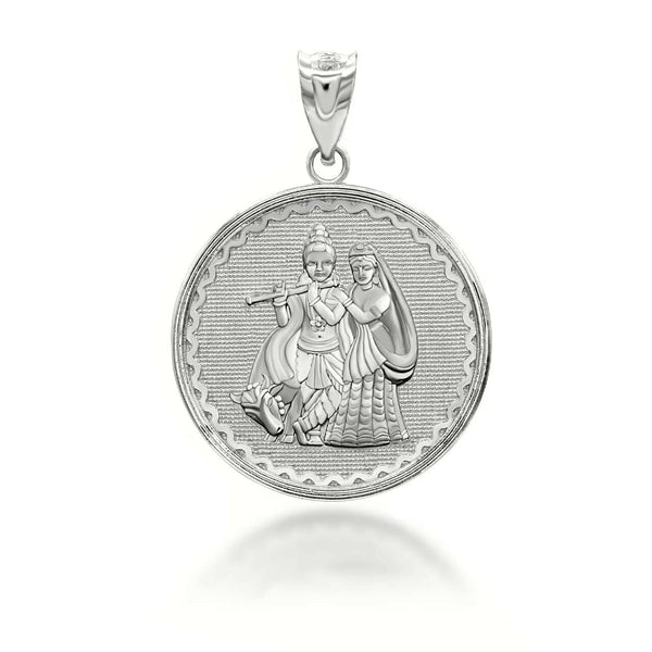 10K Solid Gold Radha Krishna Hindu Pendant Necklace - Yellow, Rose, or White