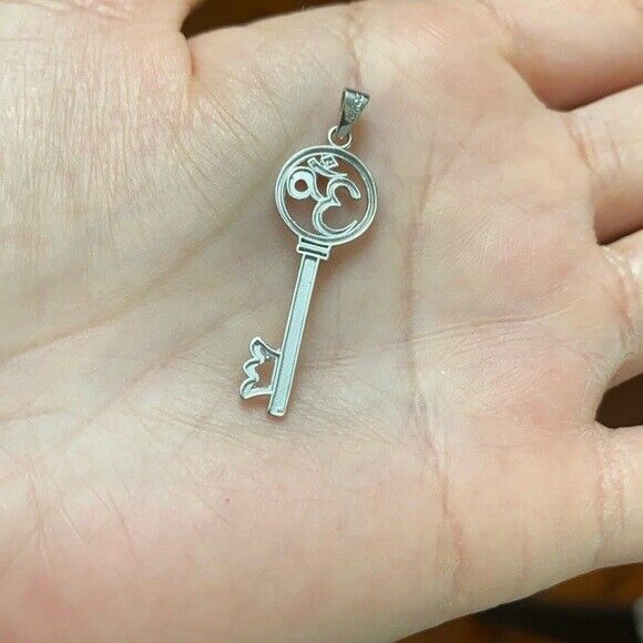 14k Solid Yellow Gold Om/Ohm Key Crown Pendant Necklace Yoga and Meditation