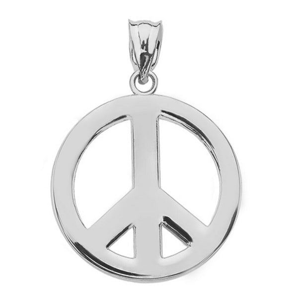 10k Solid White Gold Boho Peace Sign Charm Pendant Necklace