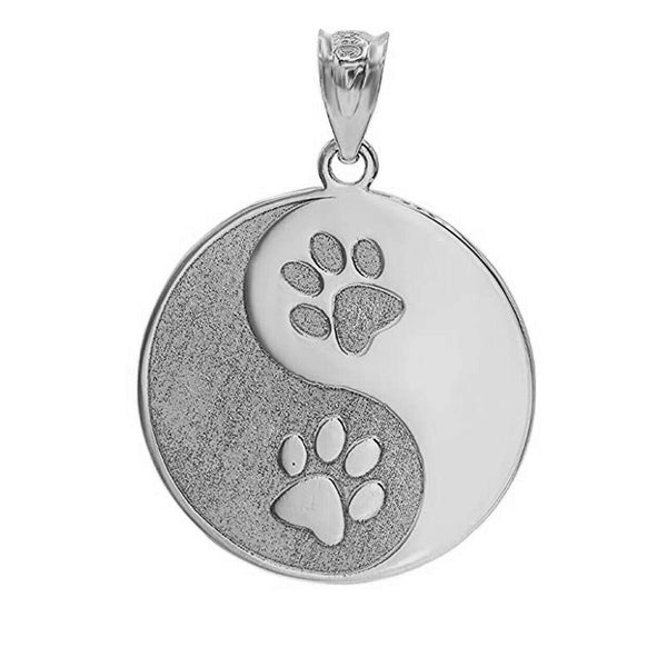 Personalized Name Silver Yin Yang Tai Chi Cute Puppy Paw Print Pendant Necklace