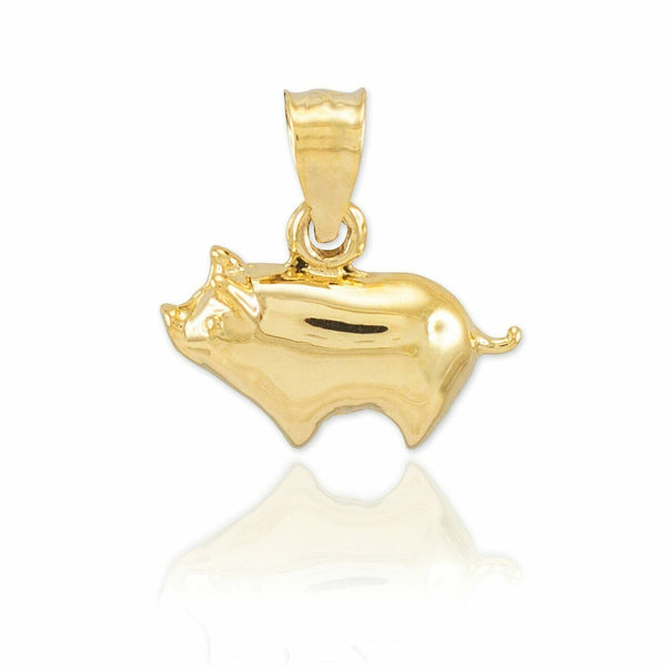 14K Solid Yellow Gold Pig Charm Pendant Necklace 16" 18" 20" 22"