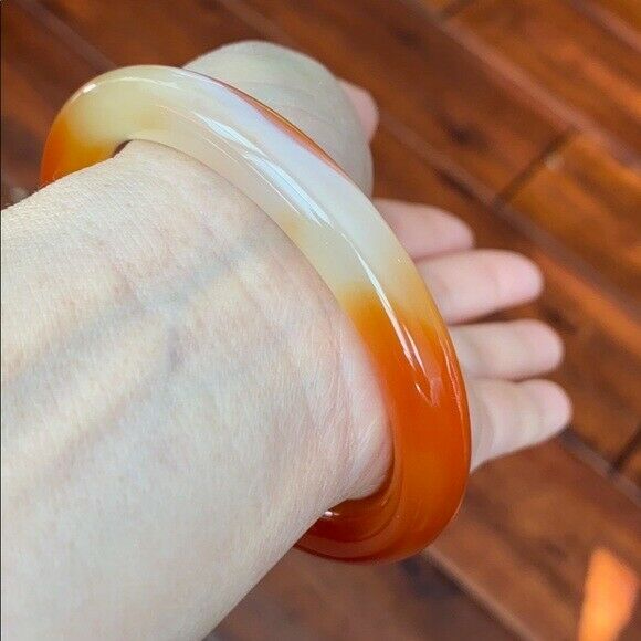 Orange Yellow Red Natural Agate Bangle Inner Diameter 61 mm - Round Shape MN14