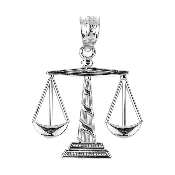 Solid White 14k Gold Scales of Justice Pendant Necklace